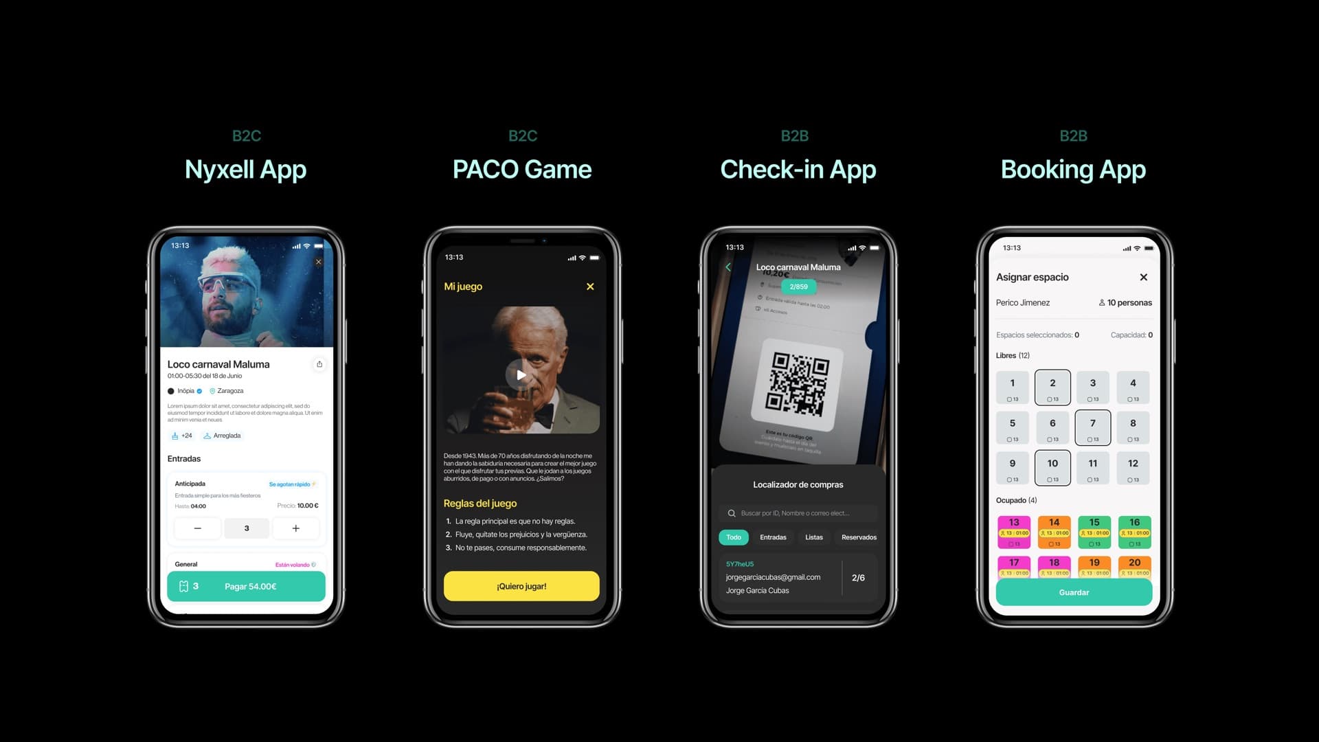 Nyxell App, PACO Game, Check-in App, Booking App