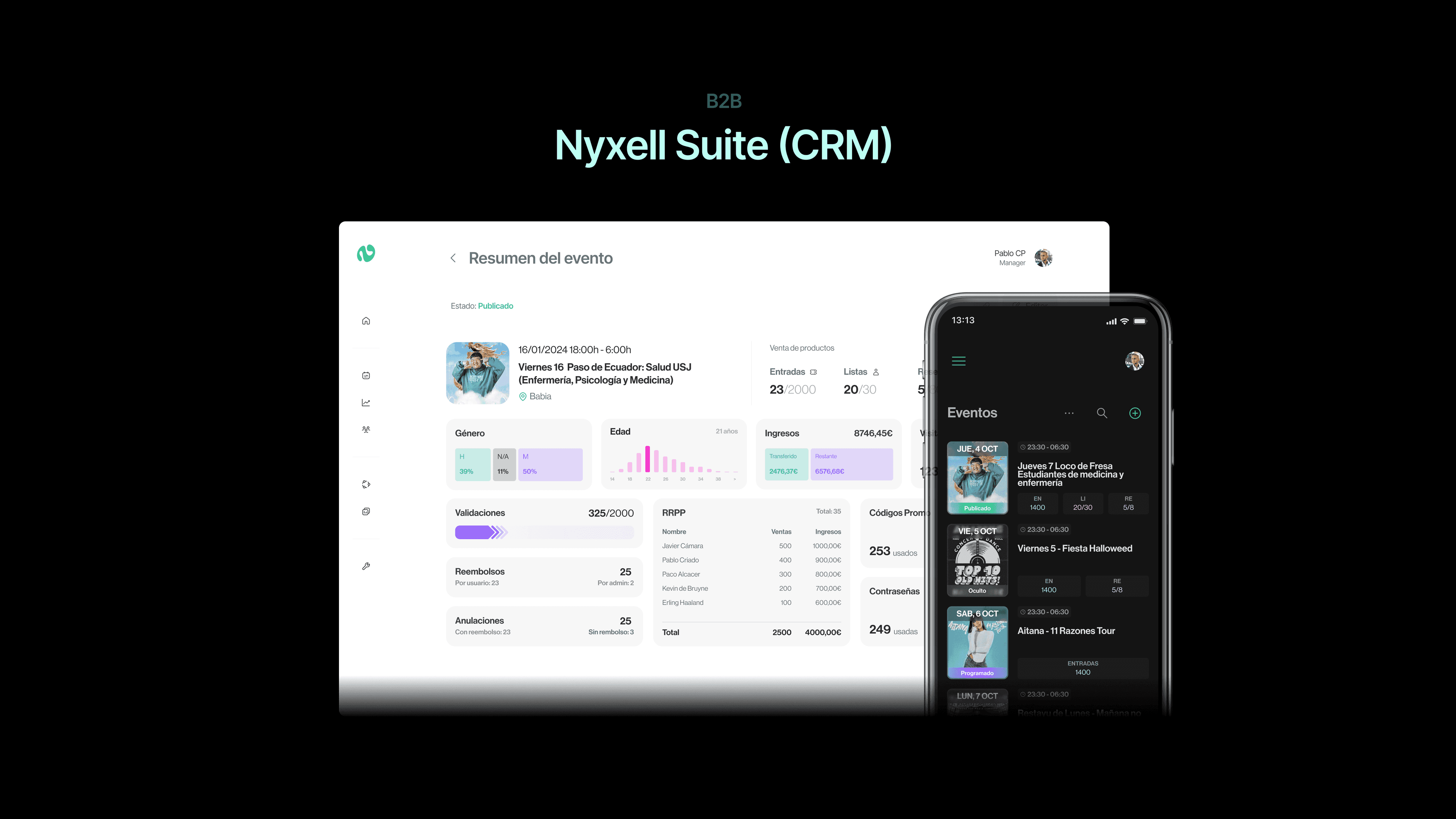 Nyxell Suite (CRM) — B2B management dashboard and mobile app
