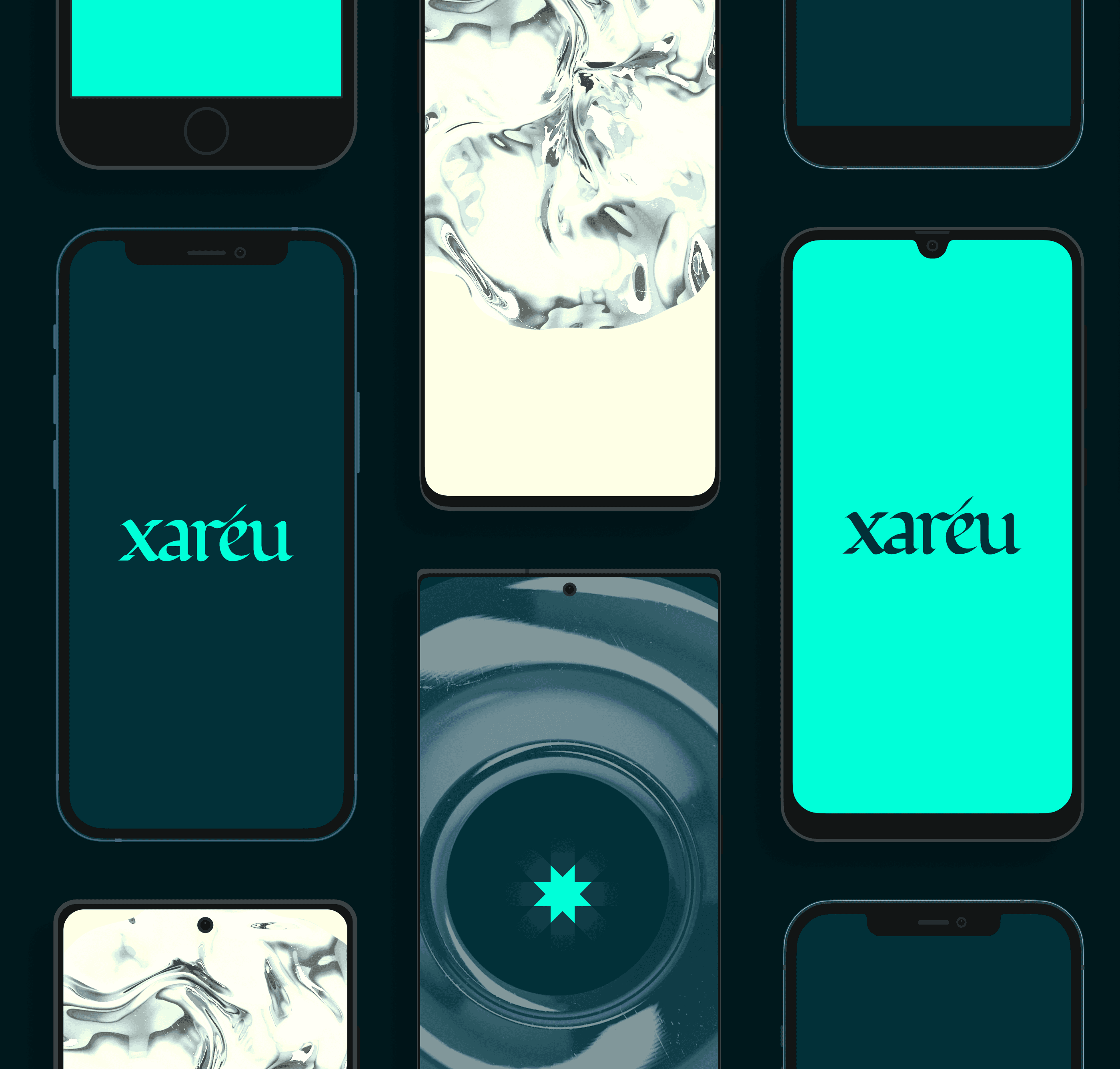 Xaréu brand identity — mobile mockups showcase